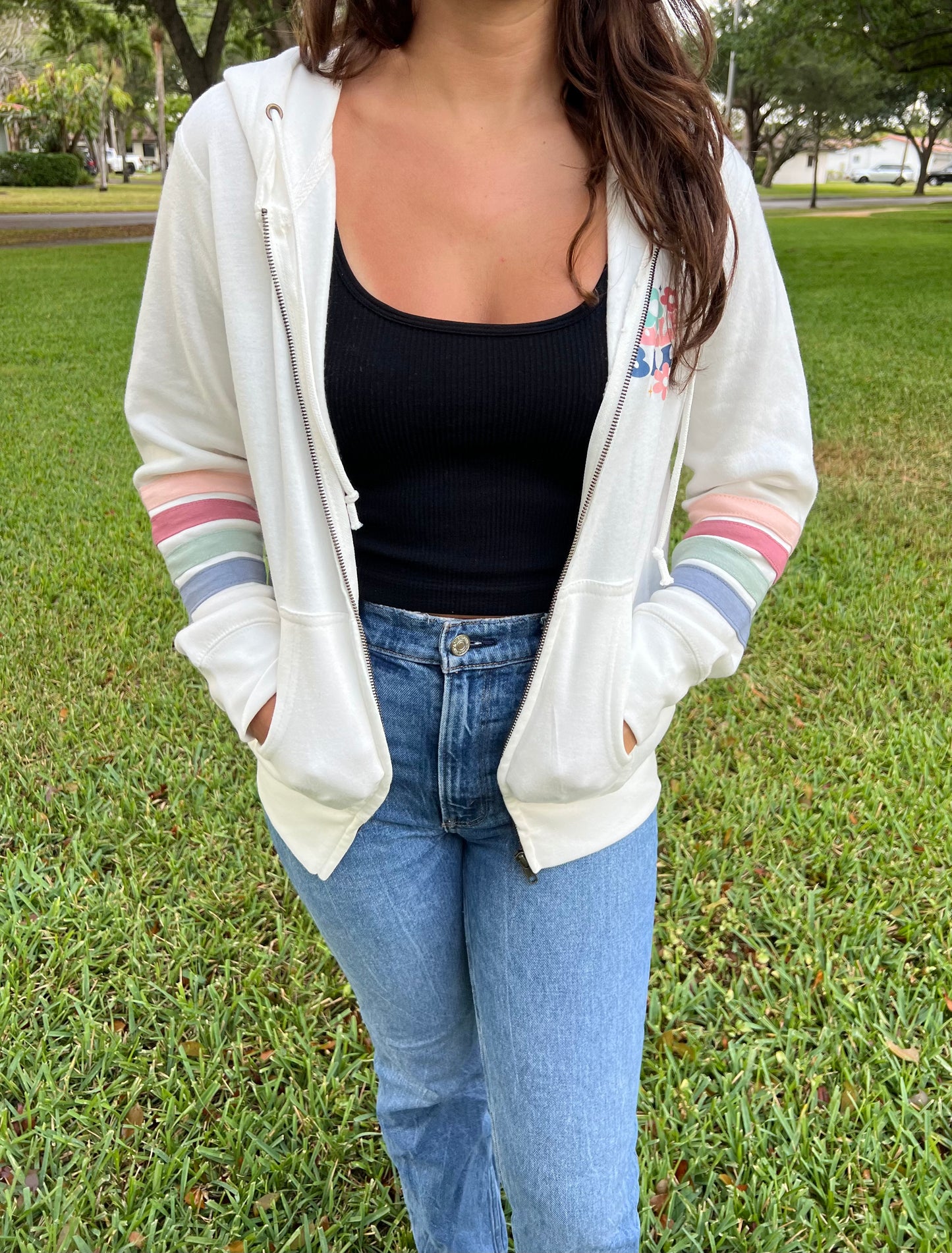 Striped VB Full-Zip Sweater White