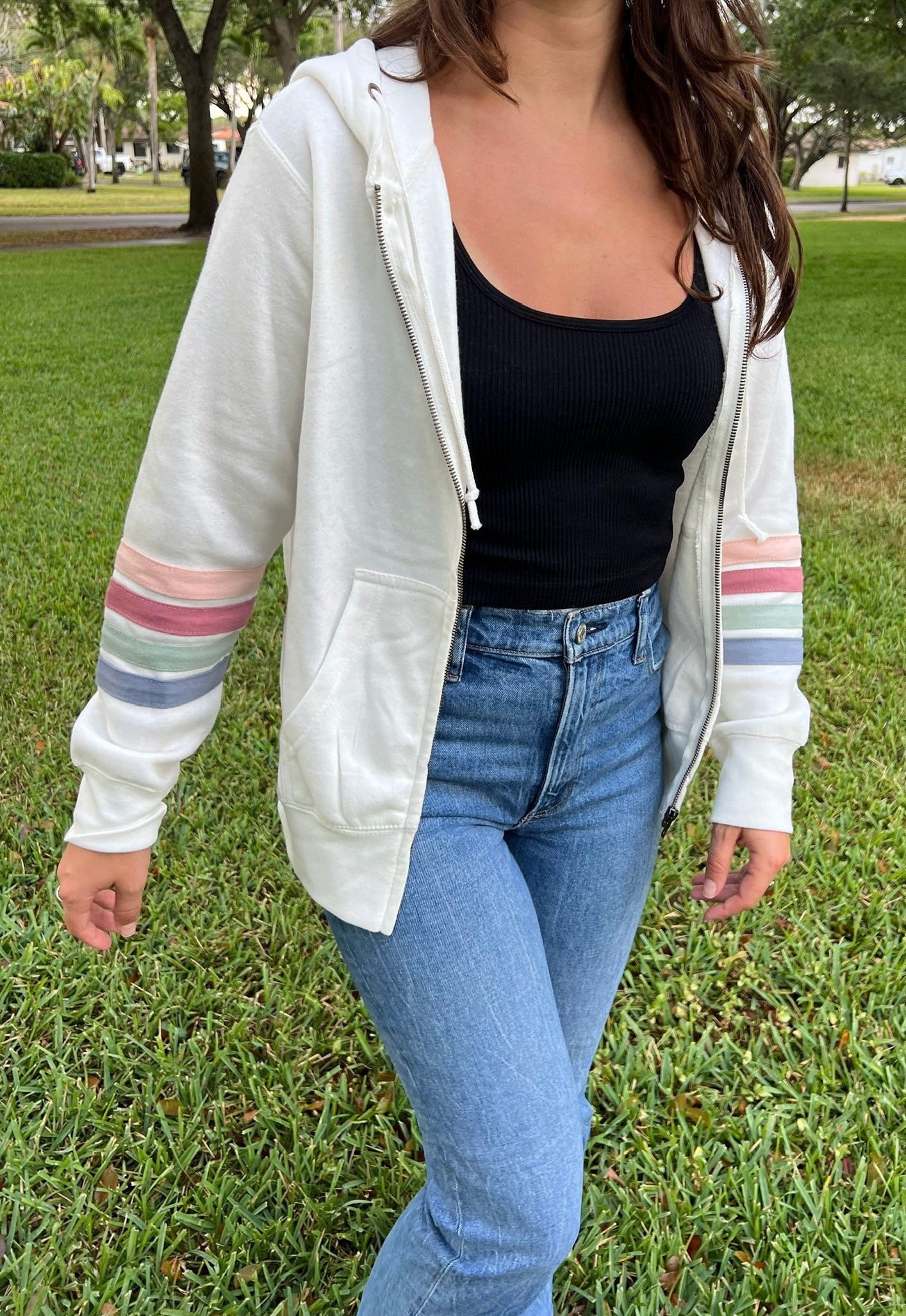 Striped VB Full-Zip Sweater White